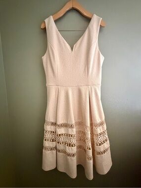 Sleeveless Cream Lace-Trim Fit & Flare Dress